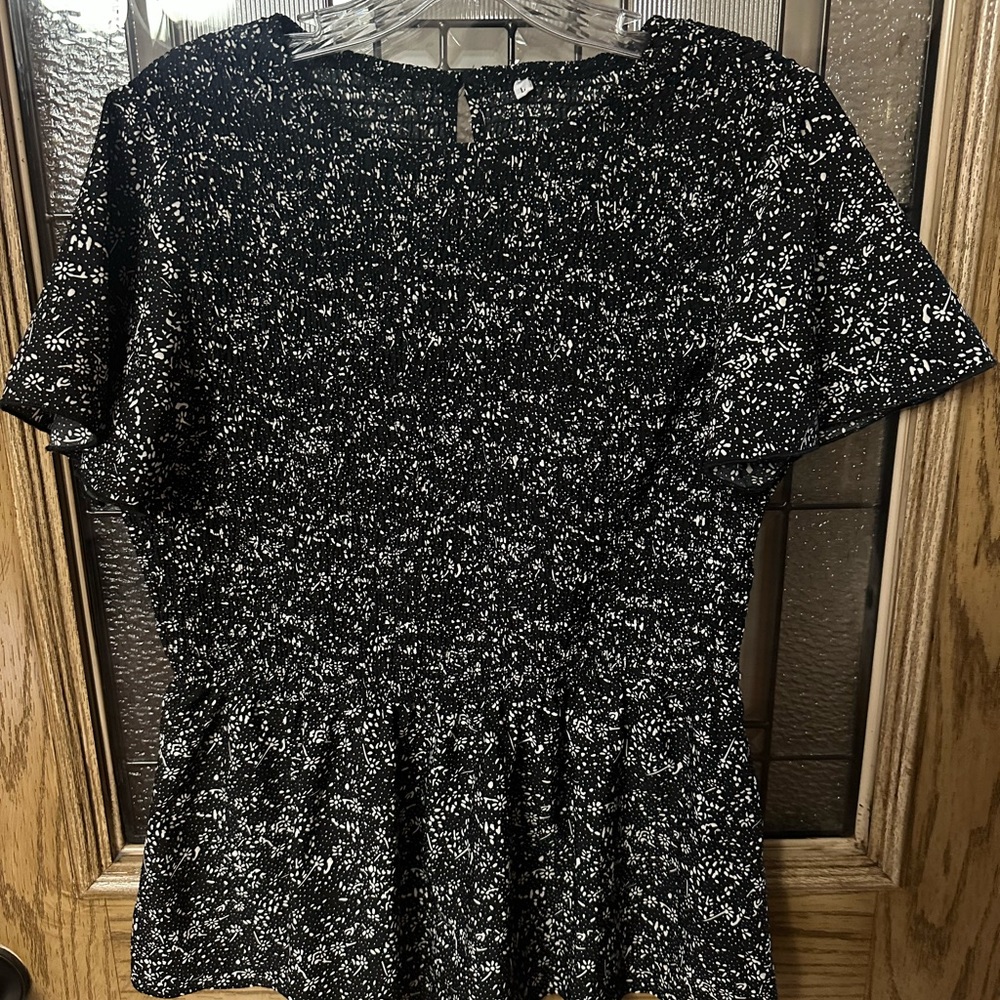 Black and White Speckled Peplum Top